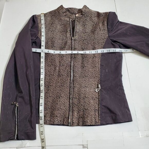 Silk Box Asian Petal Jacket Size 2 Full Zip Silk Blend Brown Form Fit Womens - Picture 7 of 12